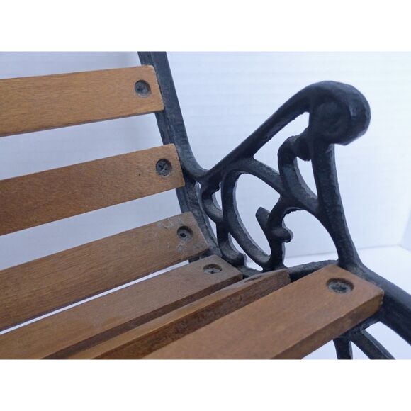 Vintage Cast Iron and Wood 10" Miniature Rocking Doll / Teddy Bear Bench - Picture 14 of 16